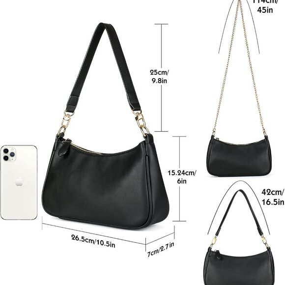 Classic Clutch Shoulder Tote HandBag with 2 Removable Straps and Zipper Retro Cl - Picture 3 of 6